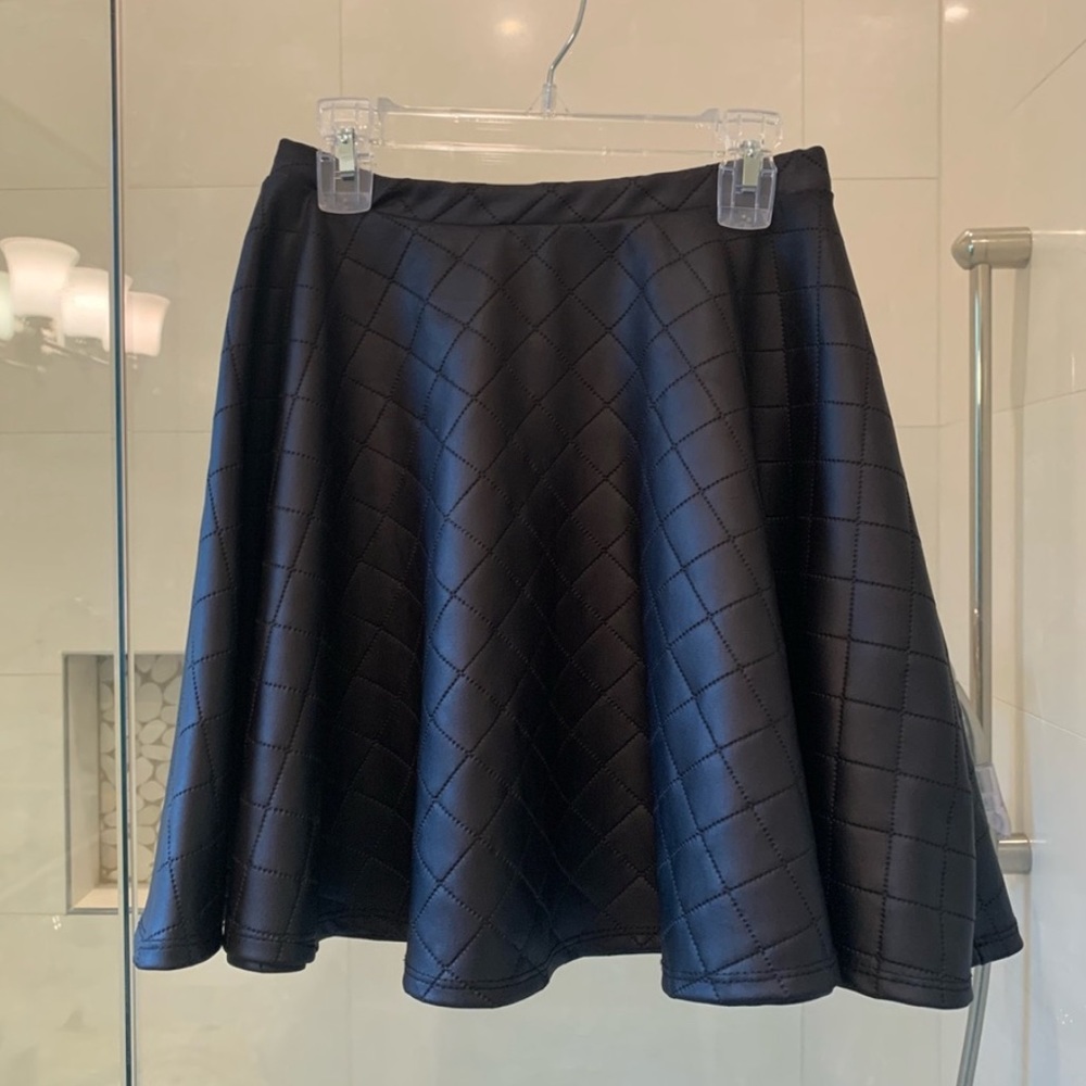Vintage Black Faux Leather Flare Skirt